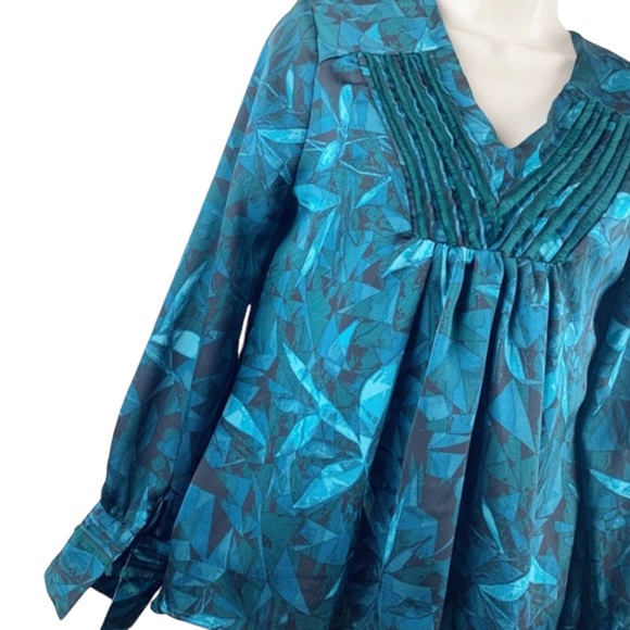 H Halston Leaf Print High-Low Blouse - Picture 5 of 8